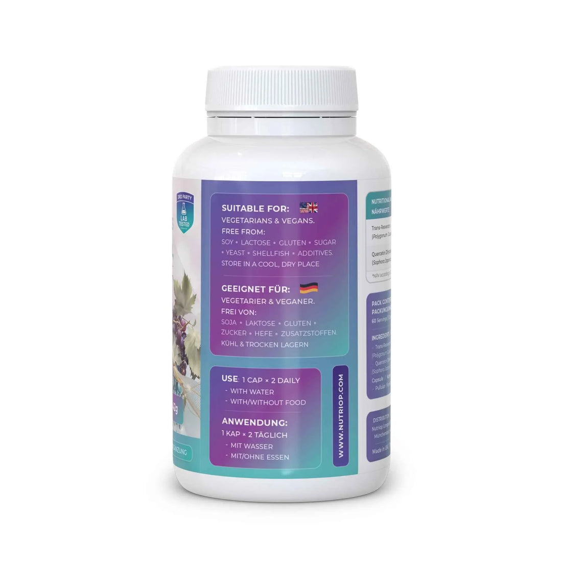Bio-Enhanced Nutriop Longevity® Resveratrol with Pure Quercetin - 700mg Capsules (x60) - Nutrifeel
