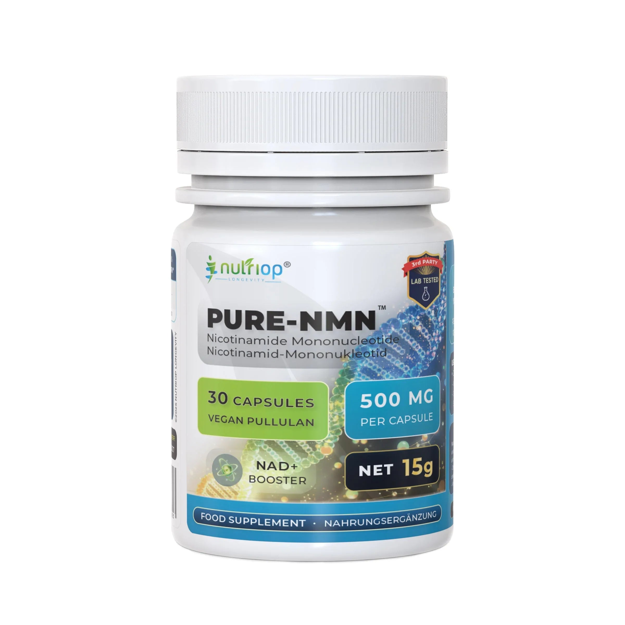 Nutriop Longevity® Pure-NMN Nicotinamide Mononucleotide Extreme Potency 500mg Capsules (x30) - 15 Grams - Nutrifeel
