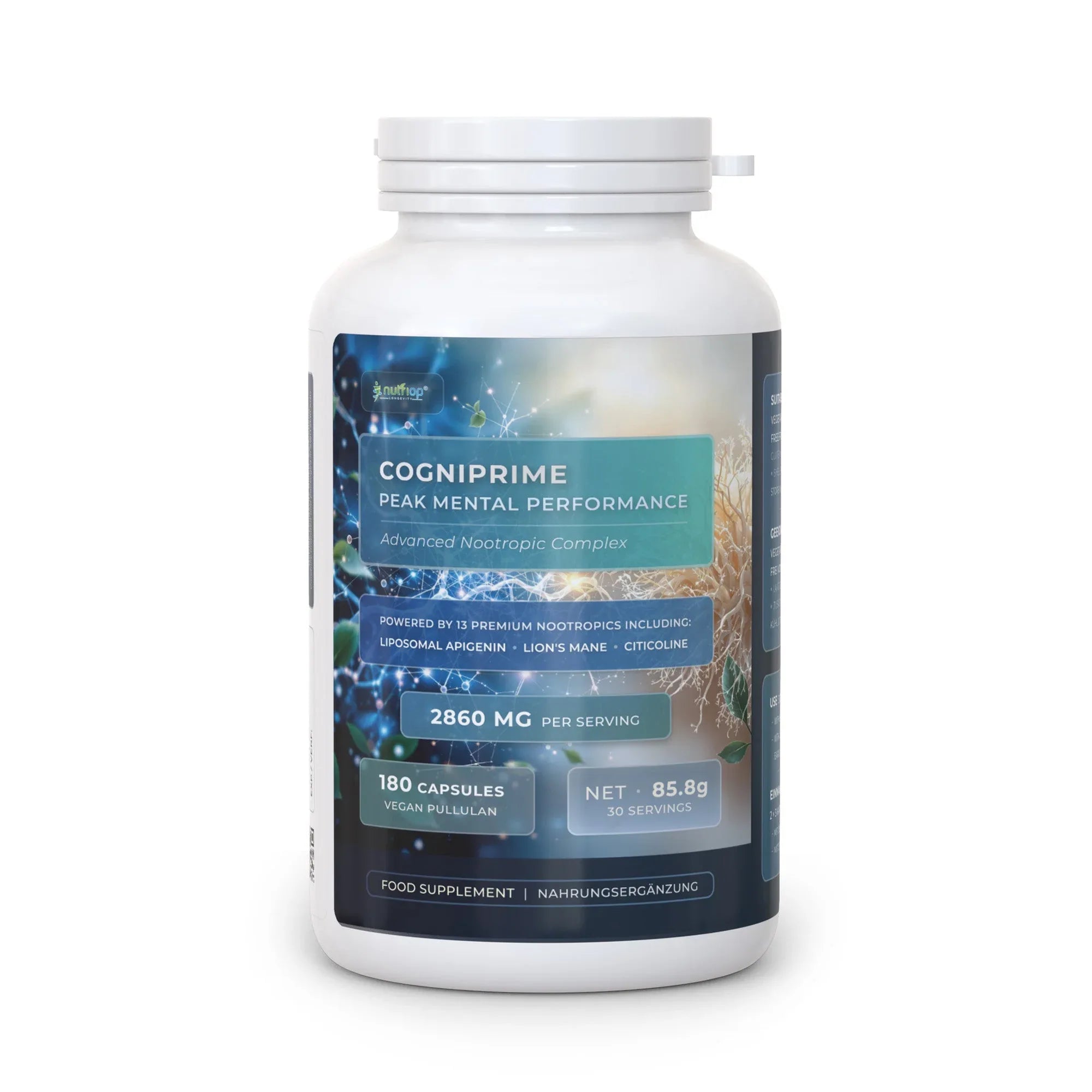 Bio-Enhanced Nutriop Longevity® COGNIPRIME® - 13 Premium Nootropics - 2860mg per serving (x30) - Nutrifeel