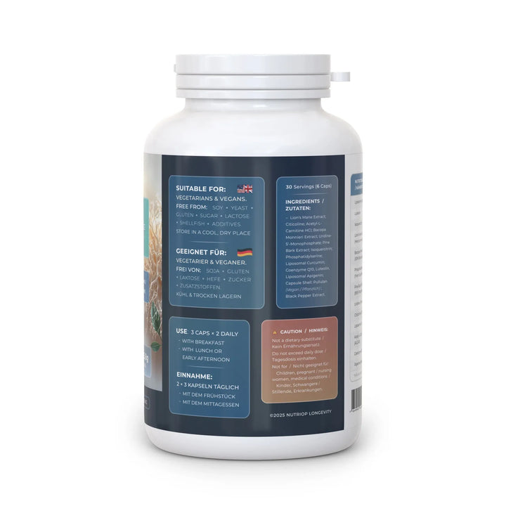 Bio-Enhanced Nutriop Longevity® COGNIPRIME® - 13 Premium Nootropics - 2860mg per serving (x30) - Nutrifeel