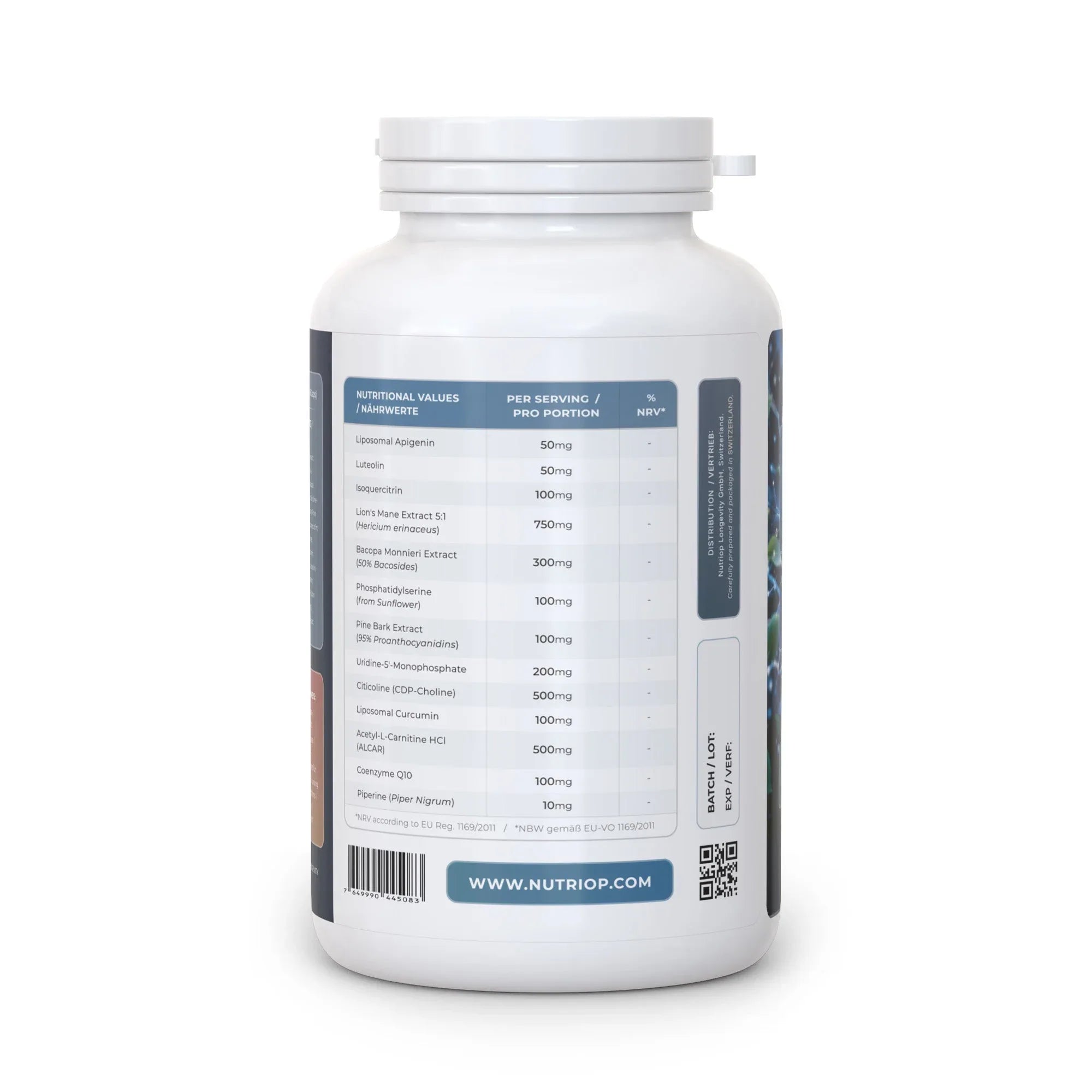 Bio-Enhanced Nutriop Longevity® COGNIPRIME® - 13 Premium Nootropics - 2860mg per serving (x30) - Nutrifeel
