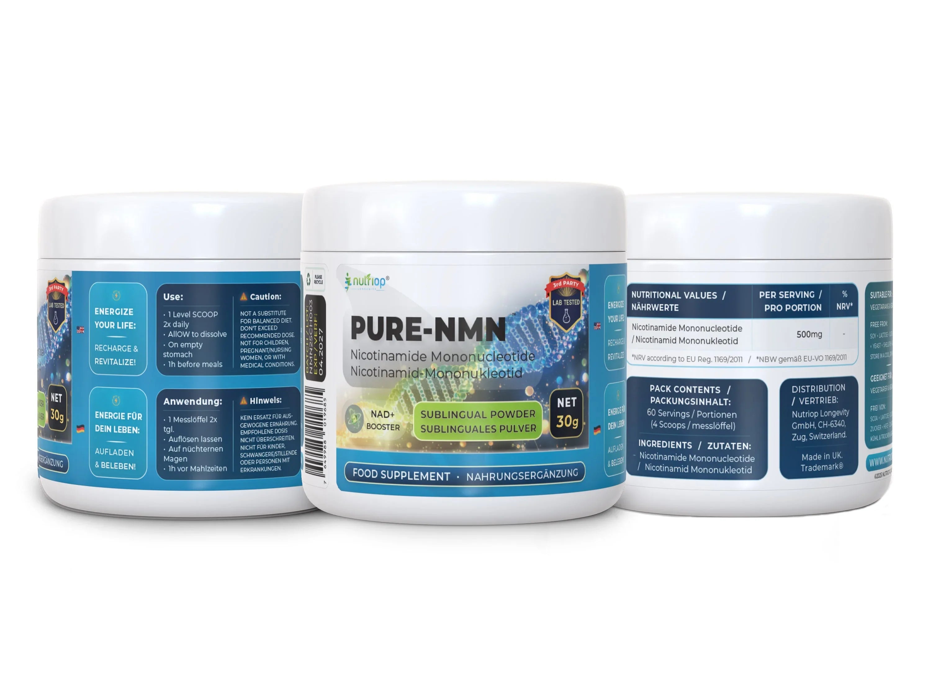 Nutriop Longevity® PURE-NMN Nicotinamide Mononucleotide Extreme Potency sublingual powder -30 grams - Nutrifeel
