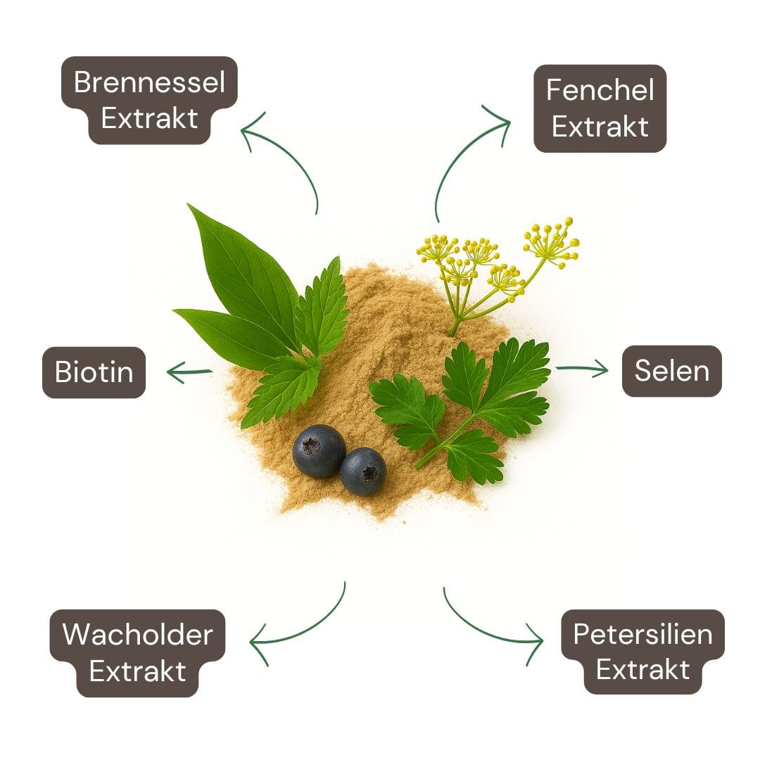 Ingrédients capsules drainant Naturaleza — Ortie, Persil, Genévrier, Fenouil, Magnésium, Biotine, Sélénium, Acide Folique
