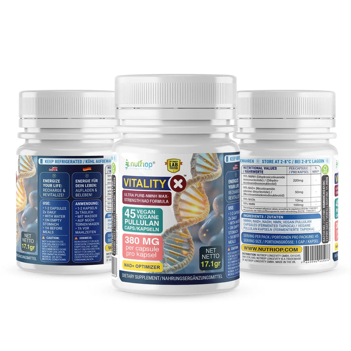 Nutriop Longevity® Vitality-X™ Ultra Pure-NMNH Max-Strength NAD+ Formula | 380mg x 45 Longevity Capsules | 17.10g - Nutrifeel