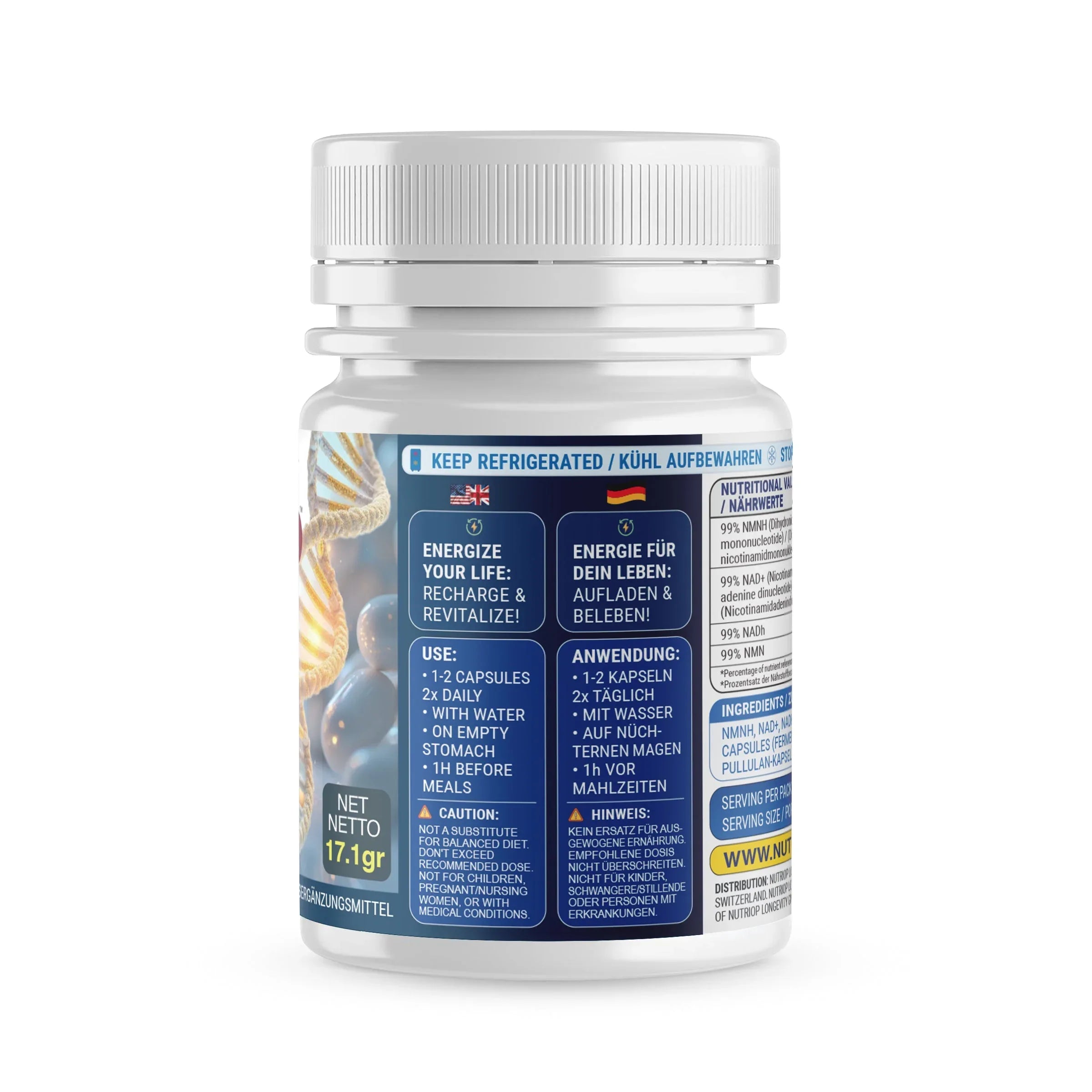 Nutriop Longevity® Vitality-X™ Ultra Pure-NMNH Max-Strength NAD+ Formula | 380mg x 45 Longevity Capsules | 17.10g - Nutrifeel