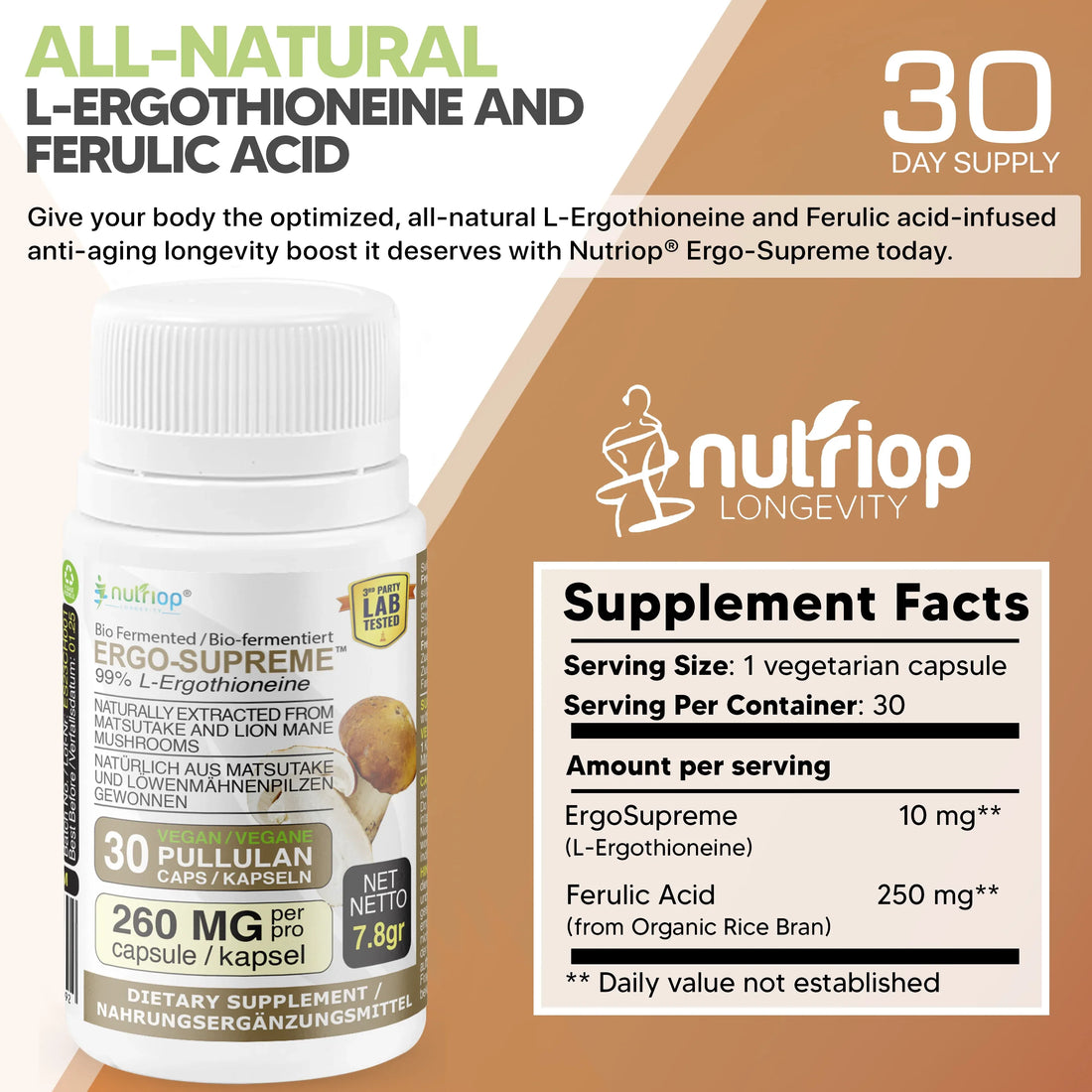 Bio Fermented Nutriop Longevity® ERGO-SUPREME - 10mg per serving- 30 servings - Nutrifeel