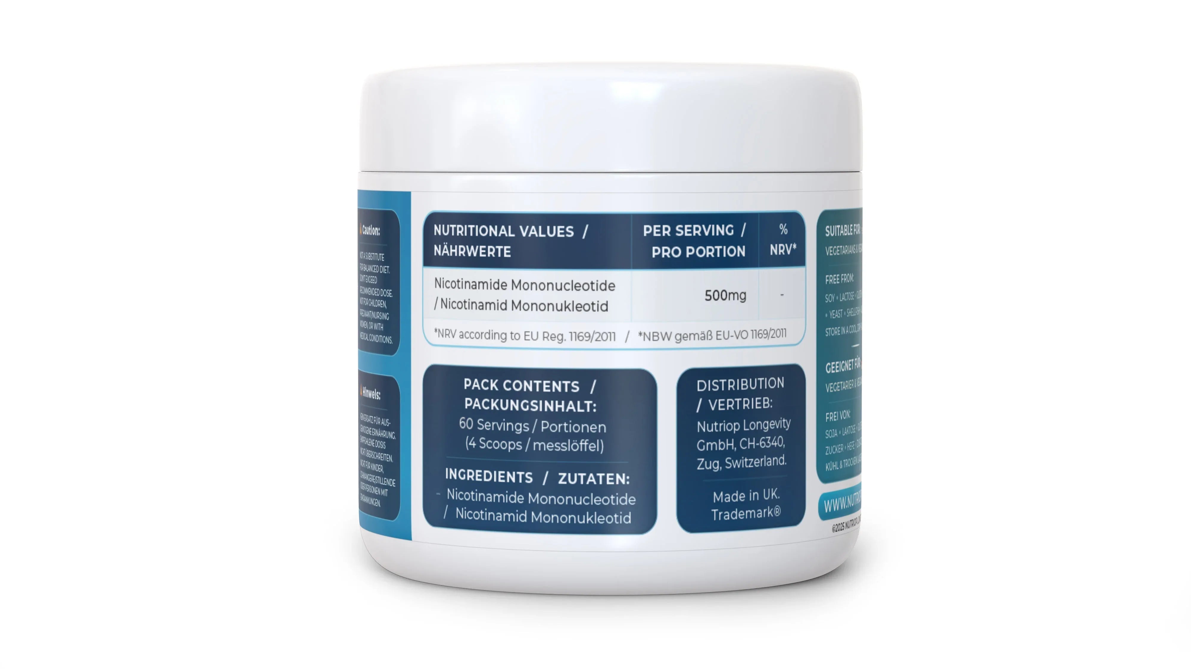 Nutriop Longevity® PURE-NMN Nicotinamide Mononucleotide Extreme Potency sublingual powder -30 grams - Nutrifeel